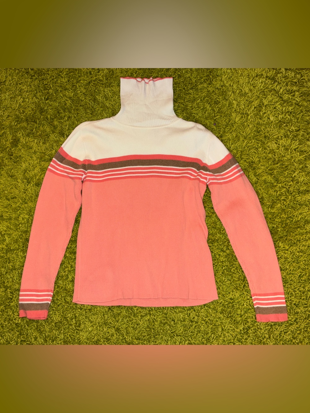 Vintage Liz Claiborne Pink and White Striped Turtleneck Sweater